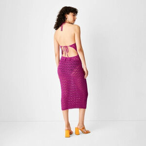 Halter Tie Neck Open Knit Crochet Midi Sweater Dress Size XS - Future Collecte